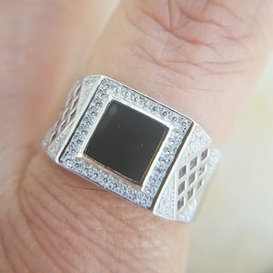 11mm 925 Sterling Silver Men's Onyx Ring Band